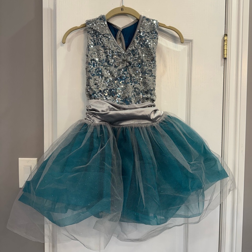 Weissman Blue and Silver Sequin Dance Costume (comes with hairpiece)